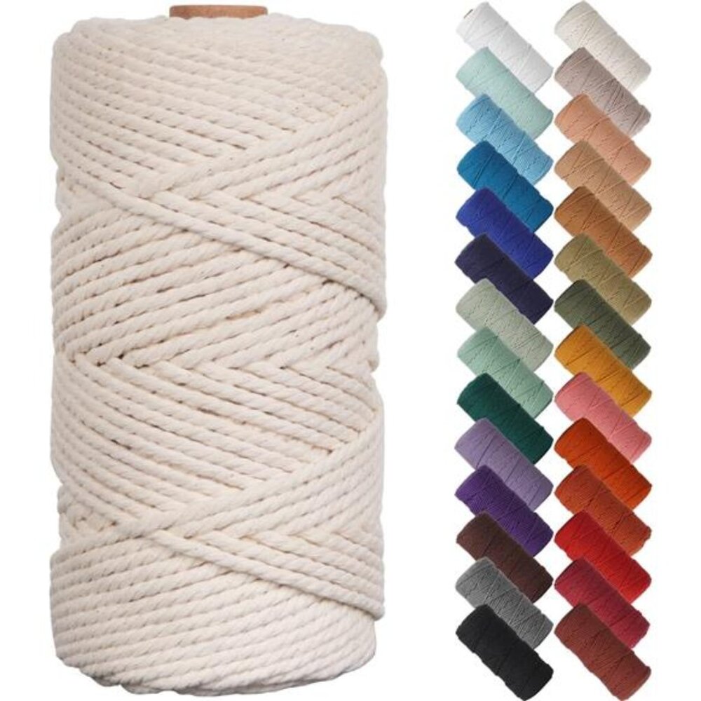 Natural Macrame Cord 3mm x 109Yards, Beige Macrame Rope, Cotton Cord